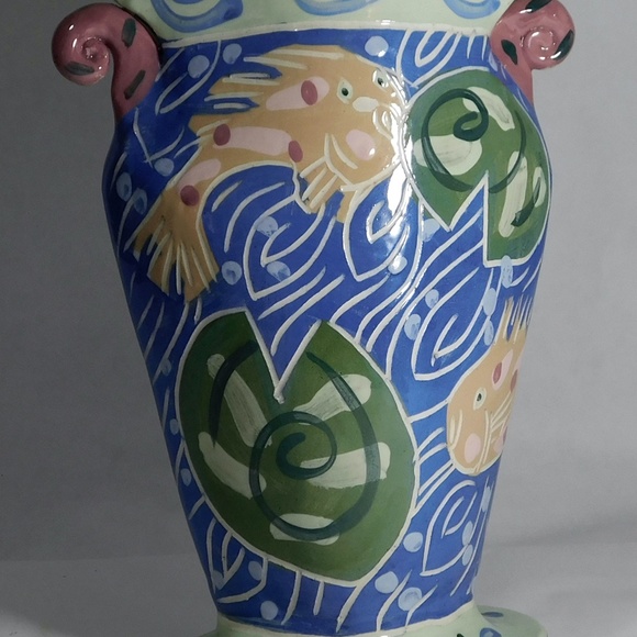 Studio Pottery VASE - Colorful Arts and Crafts Vase signed \